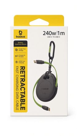Baseus 240W Retractable USB-C Cable fast charge iPhone 18 17 16 iPad Mac Samsung