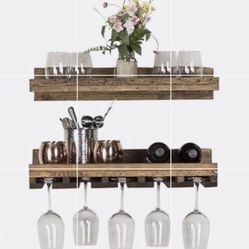 Rustic Floating shelves And Wine Glass Holder 