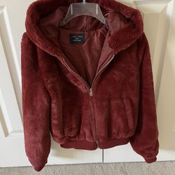 Love Tree Brand Cranberry Colored Faux Fur Jacket 