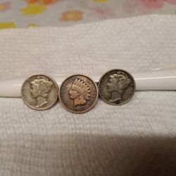 1907 One Cent/ 2# Dimes1944@1945