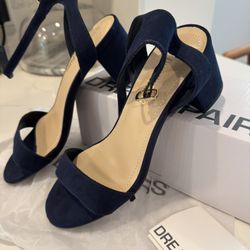 Dream Paris Navy Blue ankle Strap Low Block Chunky Heel Size 8 