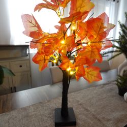 Fall Light-Up Tabletop Tree — Orange Leaves (Battery Operated)