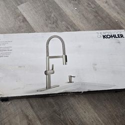 KOHLER Koi Vibrant Stainless Single Handle Pull-down Kitchen Faucet with Sprayer (Deck Plate and Soap Dispenser Included)