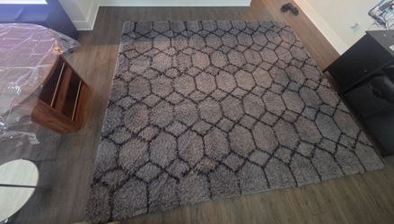 Fluffy rug for living room 8×10 grey and black