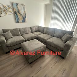 Corduroy Sectional Sofa With Ottoman
