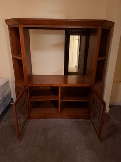 Wood Entertainment Center with Glass Doors