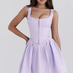 House Of CB Cupid Orchid Pleated Cotton Mini Dress Size L