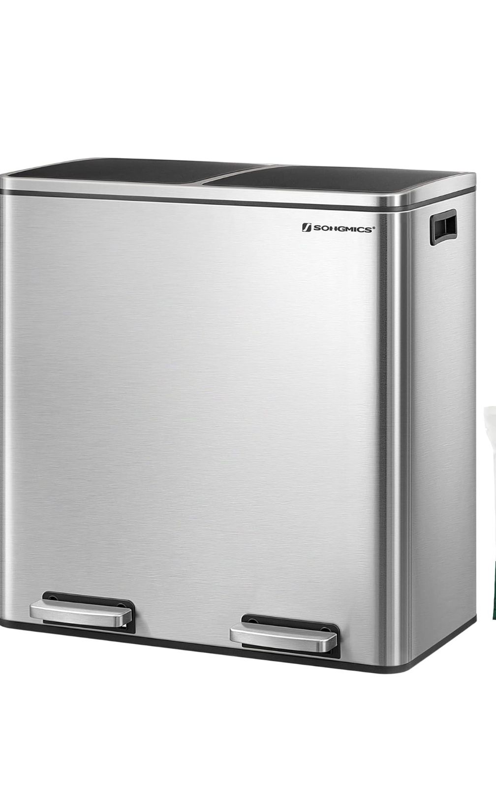 SONGMICS Trash Can, 2 x 8-Gallon Garbage Can for Kitchen. 2 Compartments, Plastic Inner Buckets and Hinged Lids, Airtight, Silver