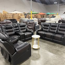 Premium Black And Brown Living Room 3Pcs Sofa Set