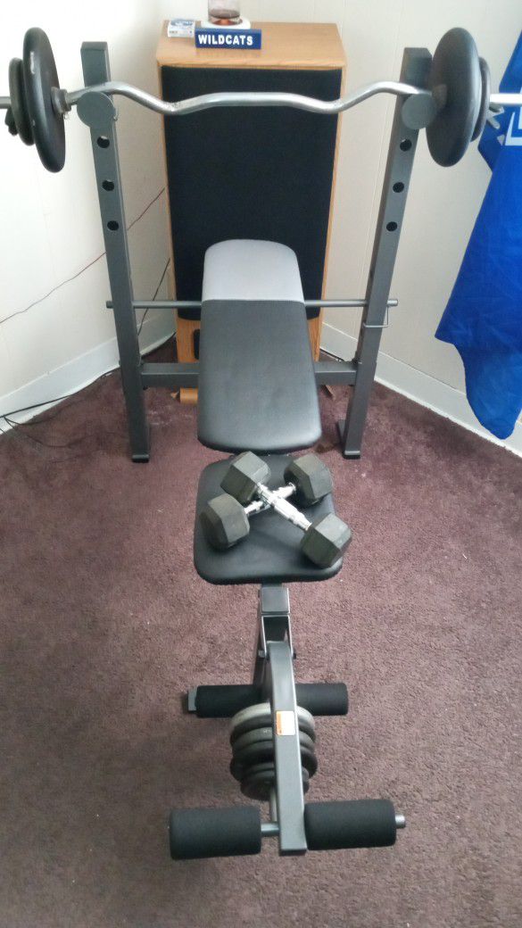 Weight Bench With Over 100lbs Steel Weights 