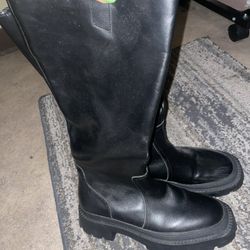 Black Leather Knee-High Boots