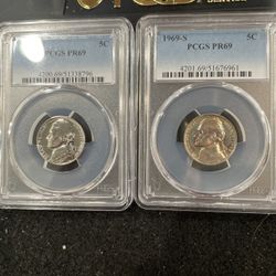 1968 And 1969 S Gem Proof Jefferson Nickels Graded At PR69