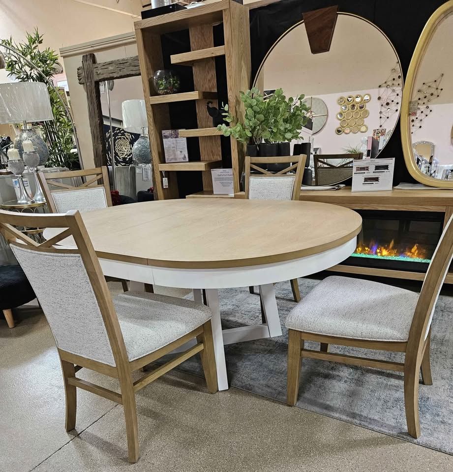 5 pc 2-Tones 48"- 66" Round Dining Table Set...
