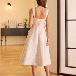 Midi White Jacquard Dress