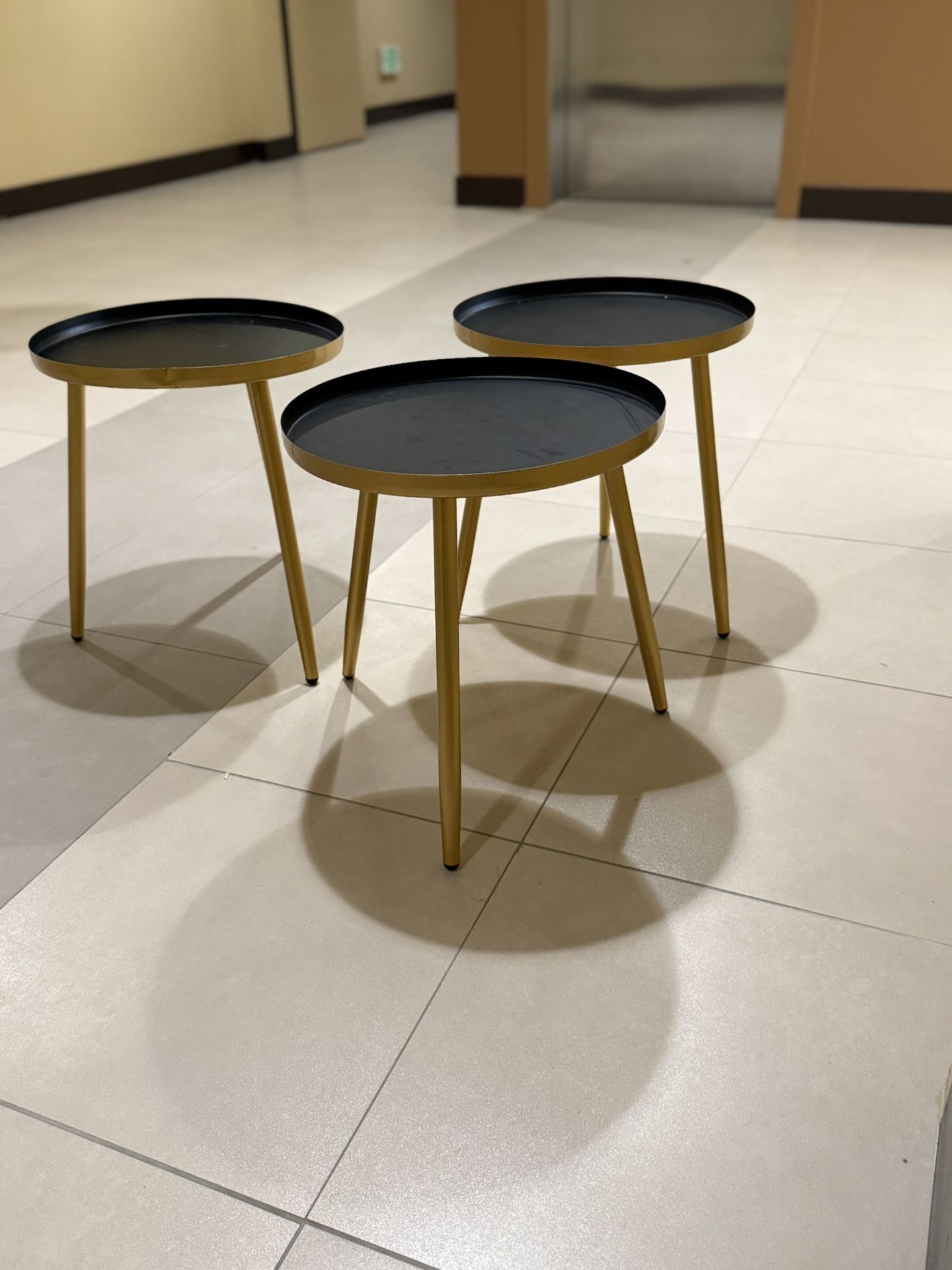 AOJEZOR Side Table: End Table for Any Room - Round Side Tables for Small Spaces - Black Top with 3 Gold Legged