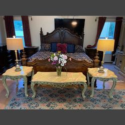 Beautiful Solid Wood And Marble Large Coffee Table and 2 Two Matching Large End posting 