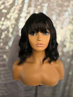 Black Wavy Bob Wig with Bangs 12" new  synthetic hair wig