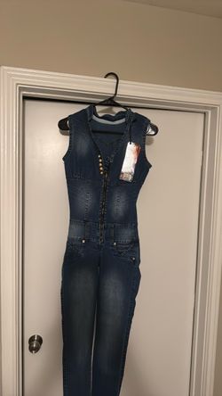 Joss Star Sleeveless Denim Jumpsuit with Zipper