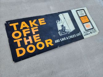 Vintage Refrigerator Safety Large Cardboard Sign Mancave Garage Art