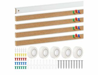 New 15 Pcs 48 x 1 Cork Strips Bulletin Bar Strips for Wall Bulletin Board Aluminum Trim Brown Cork Boards with Accessories for Paste Notes Photos Clas