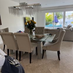 chandelier and dinning table 