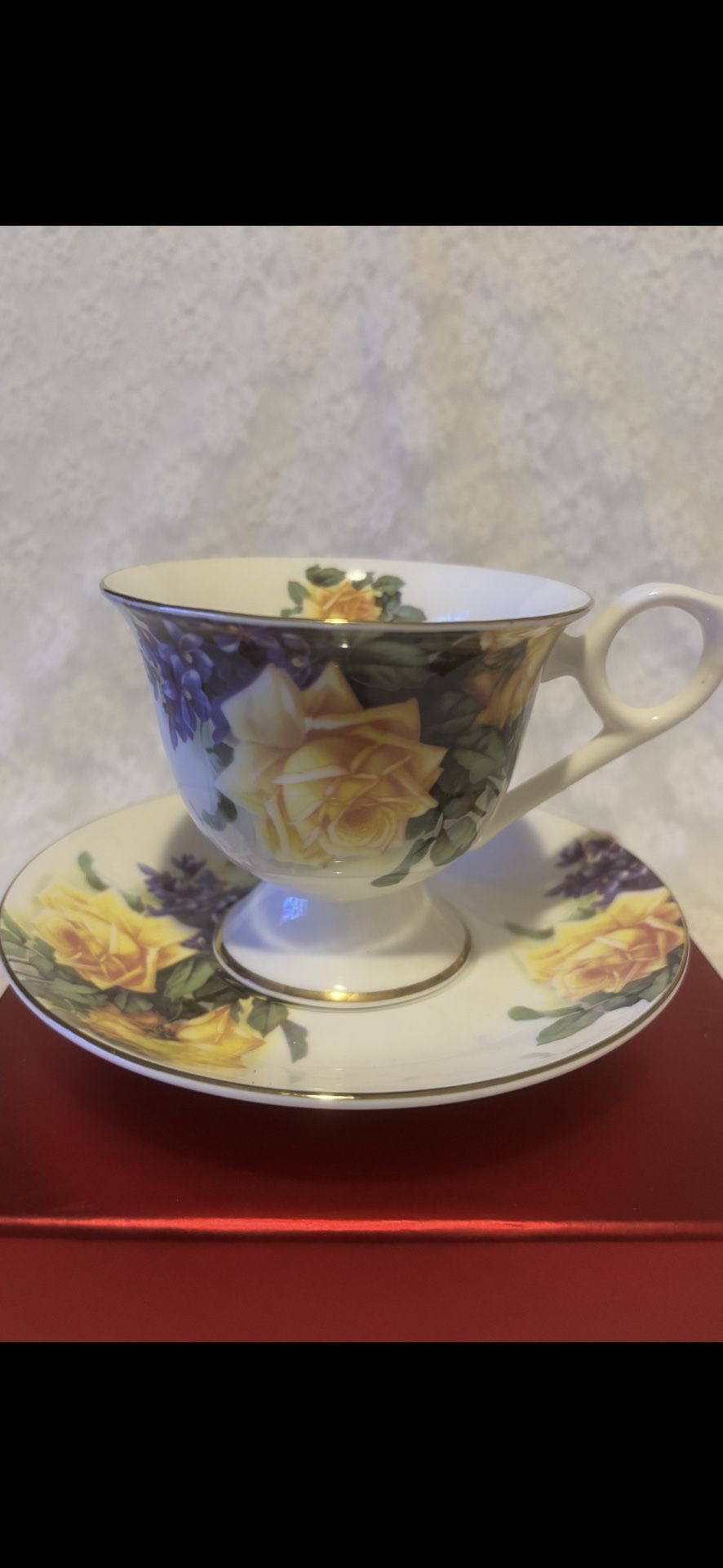 Gracie Bone China Cup And Saucer Set With Flowers.