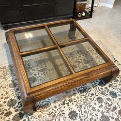Solid Wood Glass Top Coffee Table