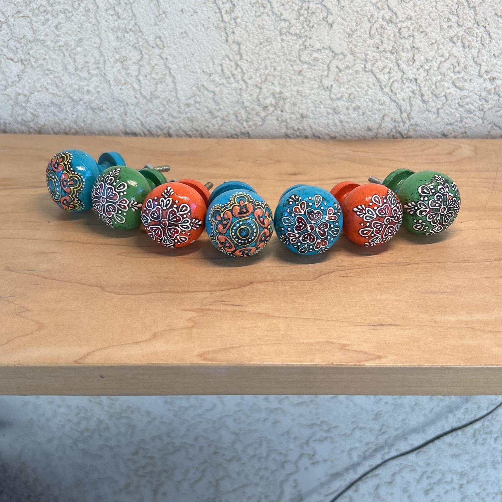 Bohemian Style Wood Painted dresser/Cabinet Knobs X 7
