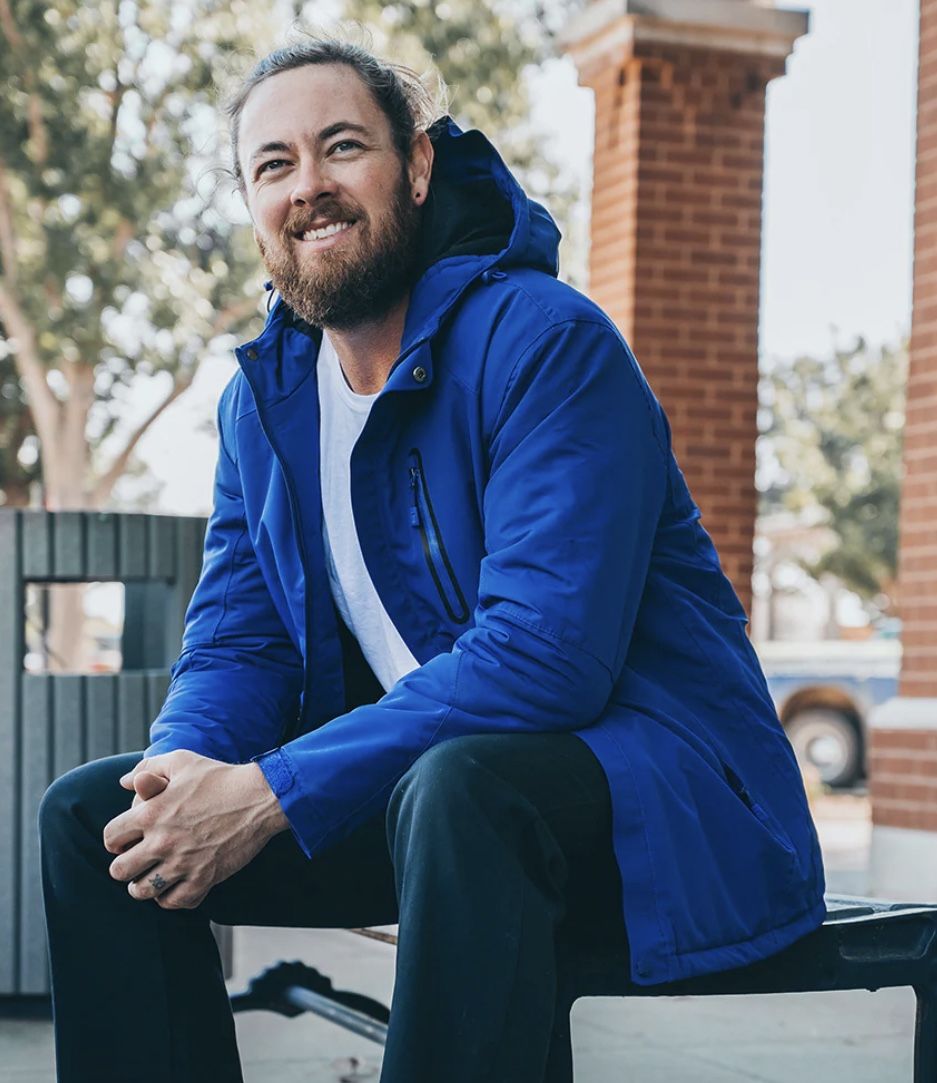 Men Blue Jacket Waterproof Detachable Hoodie 2XL