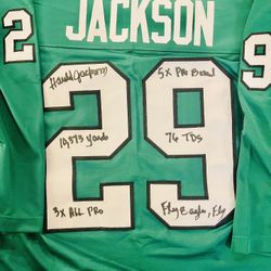Philadelphia Eagles Harold Jackson Signed Throwback Stat Football Jersey JSA COA 
