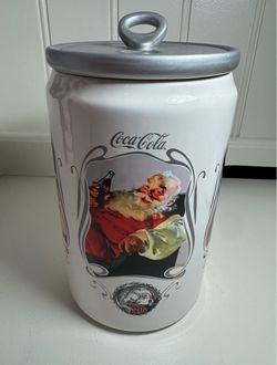 Vintage Houston Harvest Coca Cola Santa Cookie Jar 75th Anniversary White Can