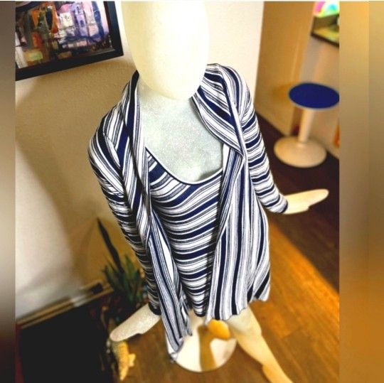 Adolfo Dominguez Blue & White Striped Dress & Matching Long Sleeved Top