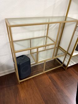 Gold Metal and Glass Shelving Unit