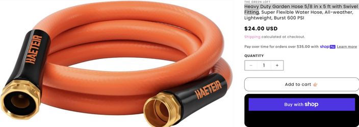 Heavy Duty 5/8" 5ft Hose New