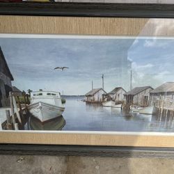 Signed framed Harbor Scene Print