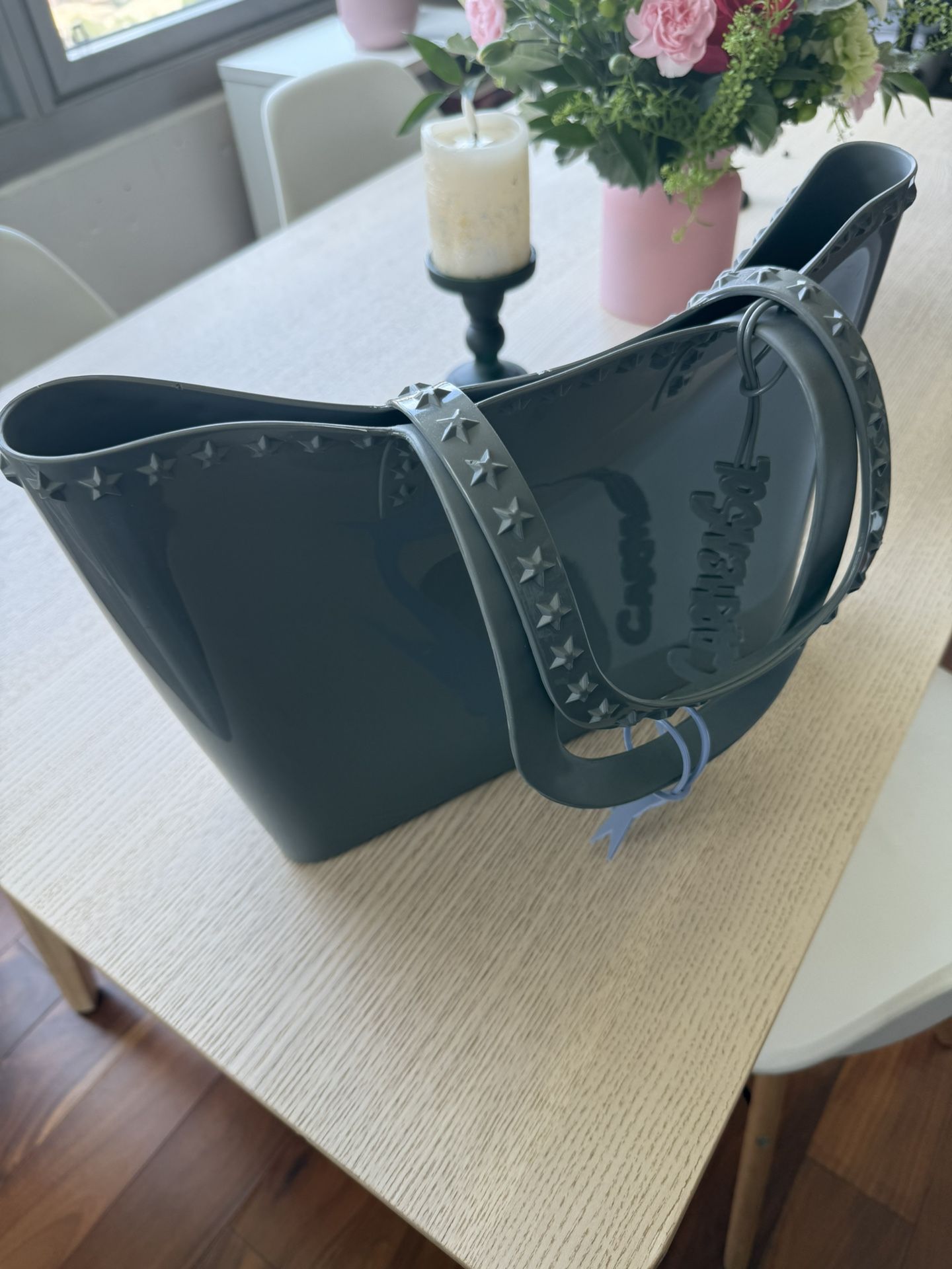 Carmen Sol Made in Italy Angelica Large Tote - Light Grey