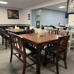 6PC Brown Counter Height Dining Table Set