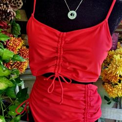Bright Red Two Piece Swim Wear