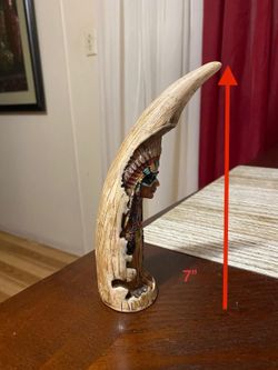 Native American Indian Chief Figurines In A Faux Carved Horn
