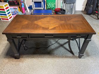 Wood Desk with Built-in Power Station