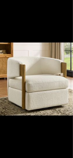 Henredon Wynn Fabric Swivel Chair with Wood Arms