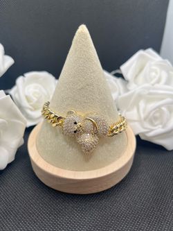 Gold Plated 14k Cuban Link Bracelet with Bear Charm