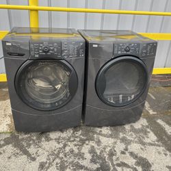 Black Frontload Kenmore washer and electric dryer can deliver
