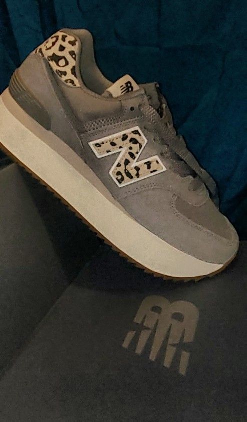 👟 New Balance 574+ Platform – Shadow Grey/Leopard – Size 8.5 (Brand New)