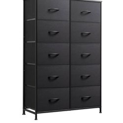 WLIVE Tall Black Dresser for Bedroom with 10 Drawers, Chest of Drawers, Dressers Bedroom Furniture, Storage Organizer Unit with Fabric Bins for Closet