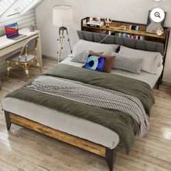 Behost Platform Bed Frame, Full Size Bed Frame with Headboard and Storage