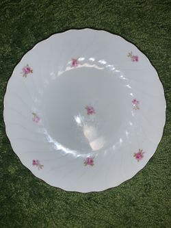 White delicate saucer bowl - pink flowers