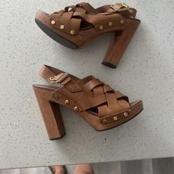 Tory Burch Brown Leather Jodie Platform Sandals 