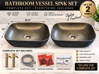 LUVODI Complete Set of 2 Modern Bathroom Vessel Sinks – 18.5” x 13”