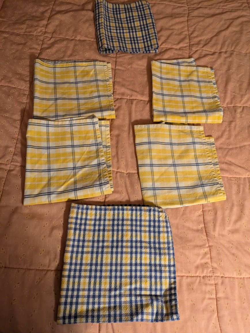 6 Blue & Yellow Fabric Napkins